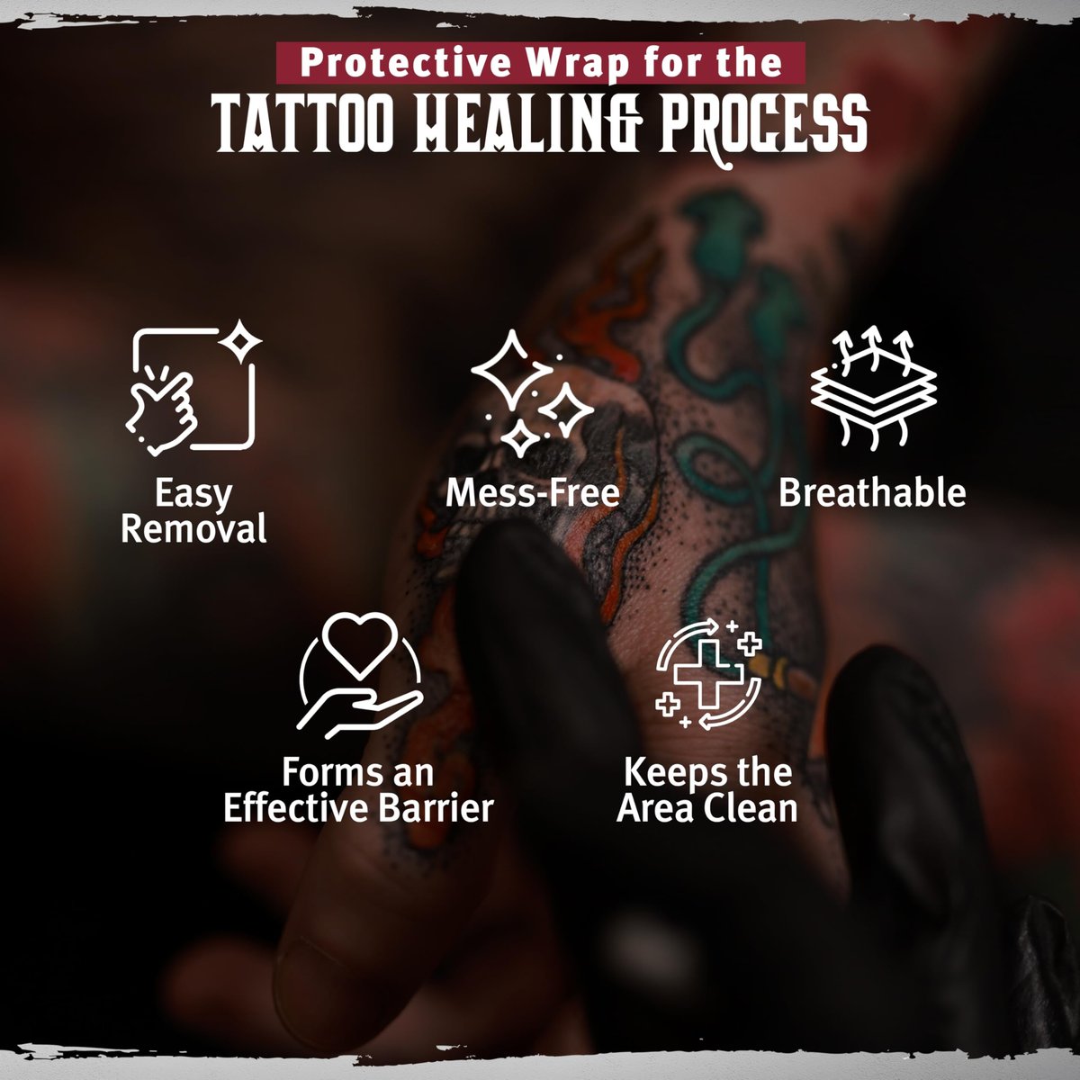Hustle Butter Second Skin Tattoo Wrap - 6 Inches x 2.2 Yards - Transparent Adhesive Roll - Easy Application & Removal, Mess-Free Wrap - Breathable & Latex-Free - Small to Medium Tattoo Aftercare - görsel 7