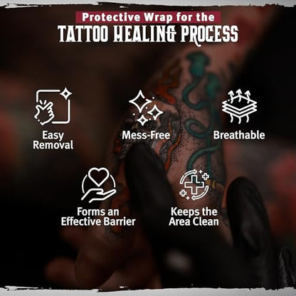 Hustle Butter Second Skin Tattoo Wrap - 6 Inches x 2.2 Yards - Transparent Adhesive Roll - Easy Application & Removal, Mess-Free Wrap - Breathable & Latex-Free - Small to Medium Tattoo Aftercare