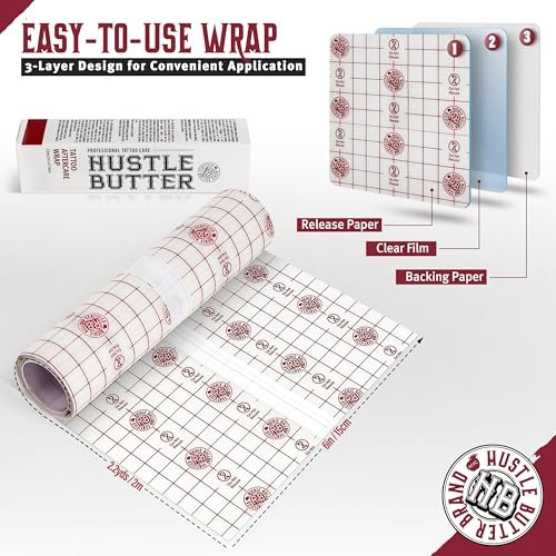 Hustle Butter Second Skin Tattoo Wrap - 6 Inches x 2.2 Yards - Transparent Adhesive Roll - Easy Application & Removal, Mess-Free Wrap - Breathable & Latex-Free - Small to Medium Tattoo Aftercare - görsel 4