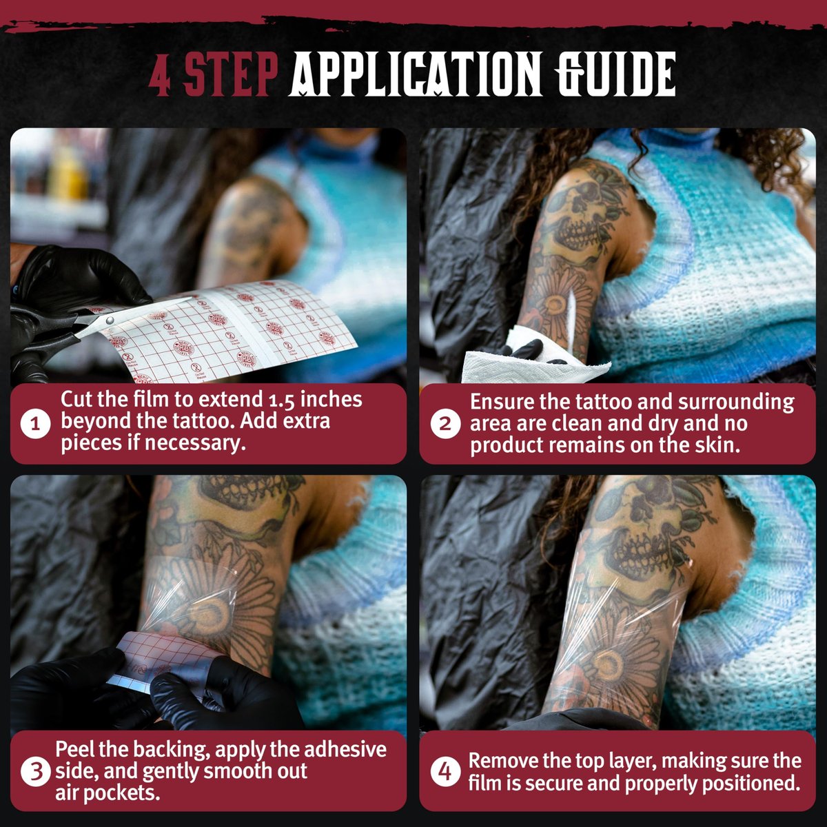 Hustle Butter Second Skin Tattoo Wrap - 6 Inches x 2.2 Yards - Transparent Adhesive Roll - Easy Application & Removal, Mess-Free Wrap - Breathable & Latex-Free - Small to Medium Tattoo Aftercare - görsel 5