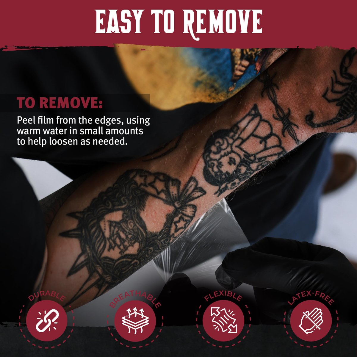 Hustle Butter Second Skin Tattoo Wrap - 6 Inches x 2.2 Yards - Transparent Adhesive Roll - Easy Application & Removal, Mess-Free Wrap - Breathable & Latex-Free - Small to Medium Tattoo Aftercare - görsel 11