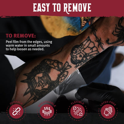Hustle Butter Second Skin Tattoo Wrap - 6 Inches x 2.2 Yards - Transparent Adhesive Roll - Easy Application & Removal, Mess-Free Wrap - Breathable & Latex-Free - Small to Medium Tattoo Aftercare