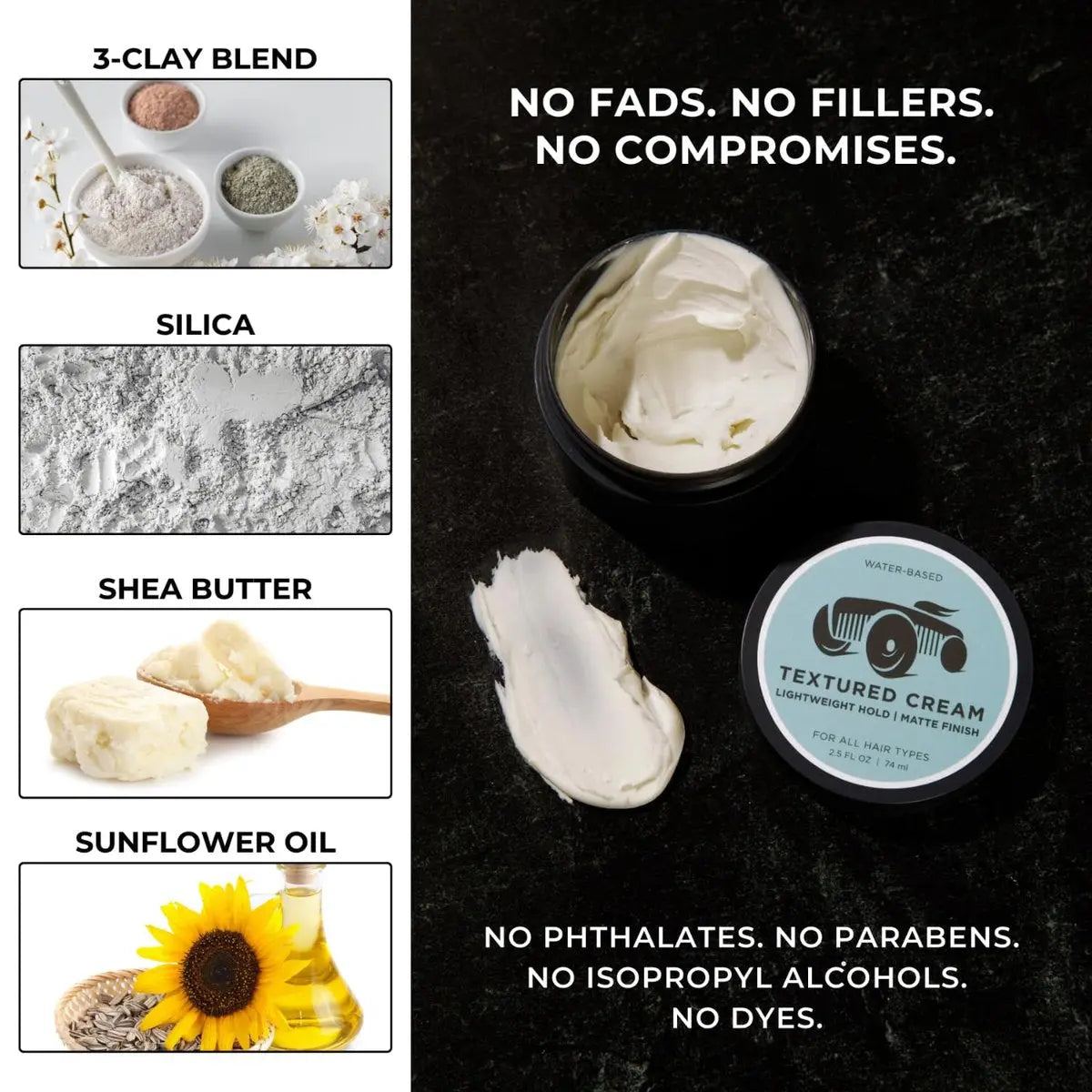 Brightside Textured Cream - Lightweight Hold Matte Finish Water Based Clay for All Hair Types Avelisse