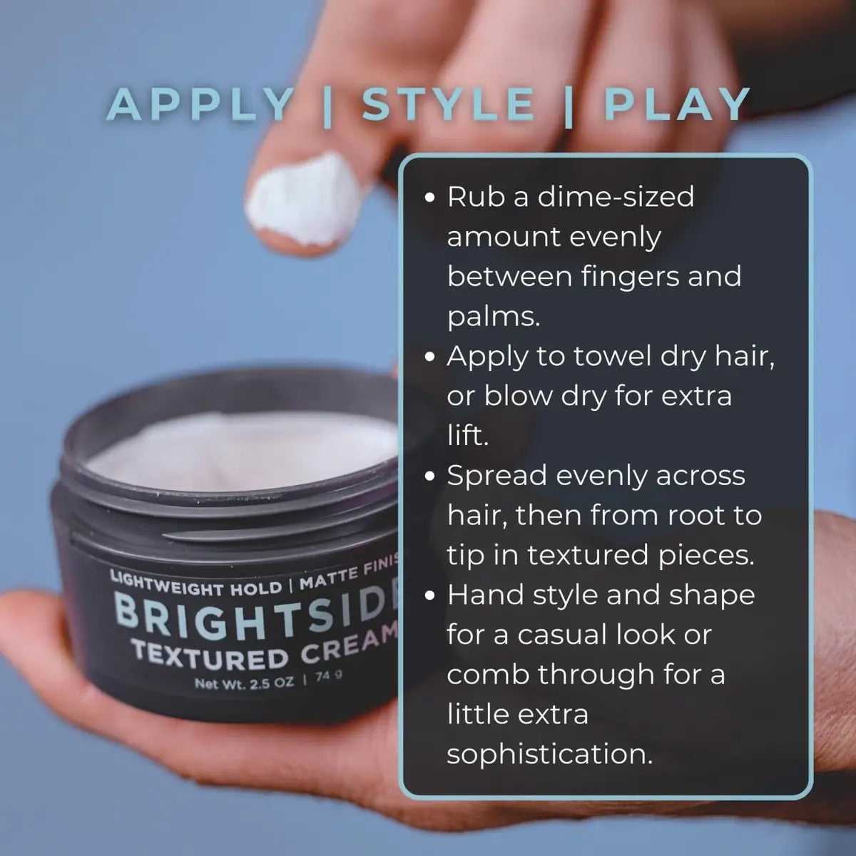 Brightside Textured Cream - Lightweight Hold Matte Finish Water Based Clay for All Hair Types Avelisse