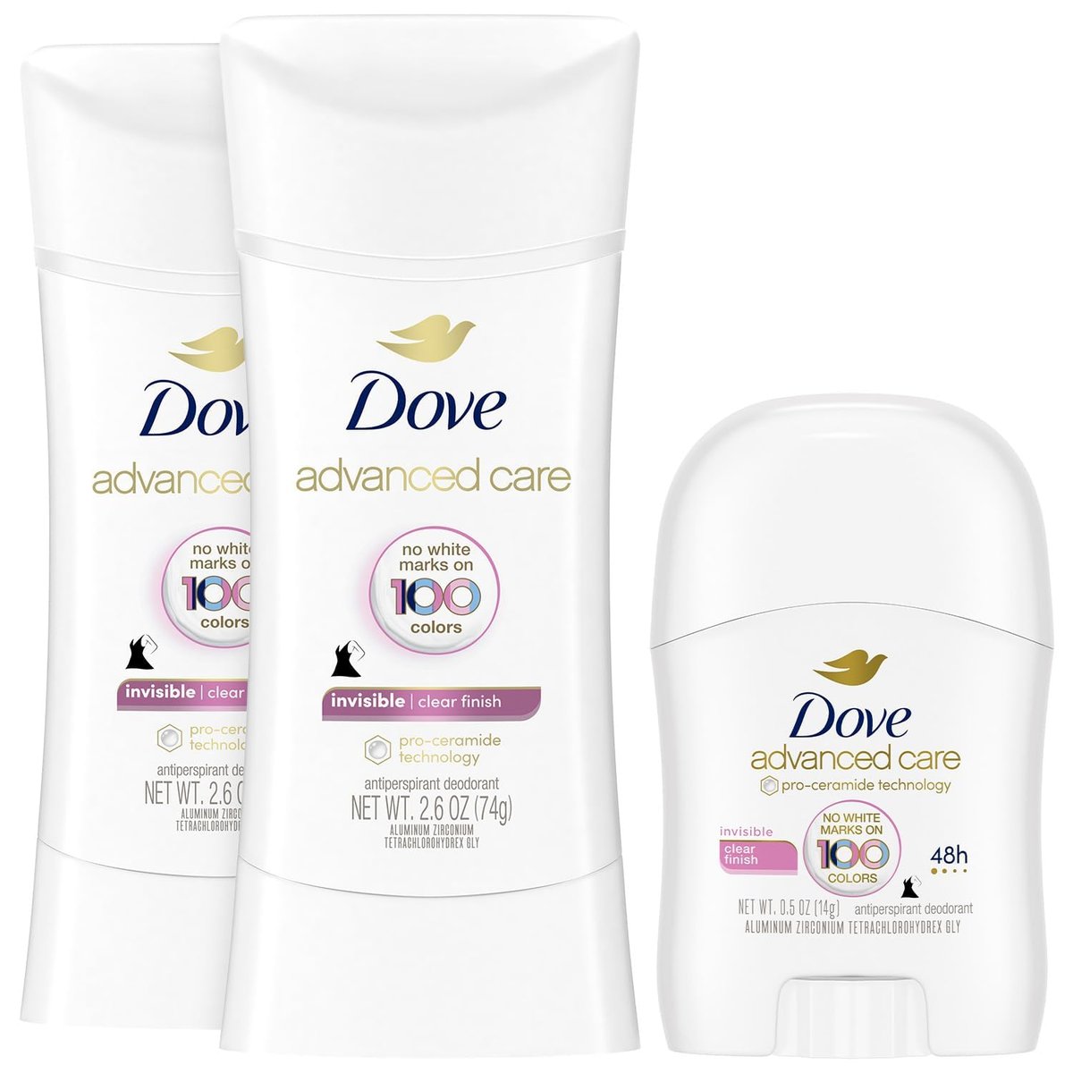 Dove Antiperspirant Deodorant for Women, Clear Finish, 2-Pack + Travel-Size – No White Marks, Pro-Ceramide Technology, Vegan & Cruelty-Free Avelisse