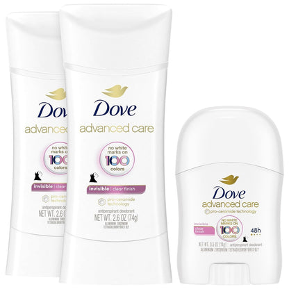 Dove Antiperspirant Deodorant for Women, Clear Finish, 2-Pack + Travel-Size – No White Marks, Pro-Ceramide Technology, Vegan & Cruelty-Free Avelisse