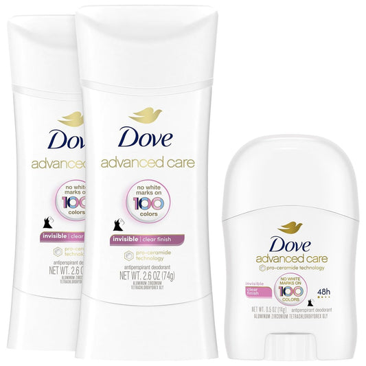 Dove Antiperspirant Deodorant for Women, Clear Finish, 2-Pack + Travel-Size – No White Marks, Pro-Ceramide Technology, Vegan & Cruelty-Free Avelisse