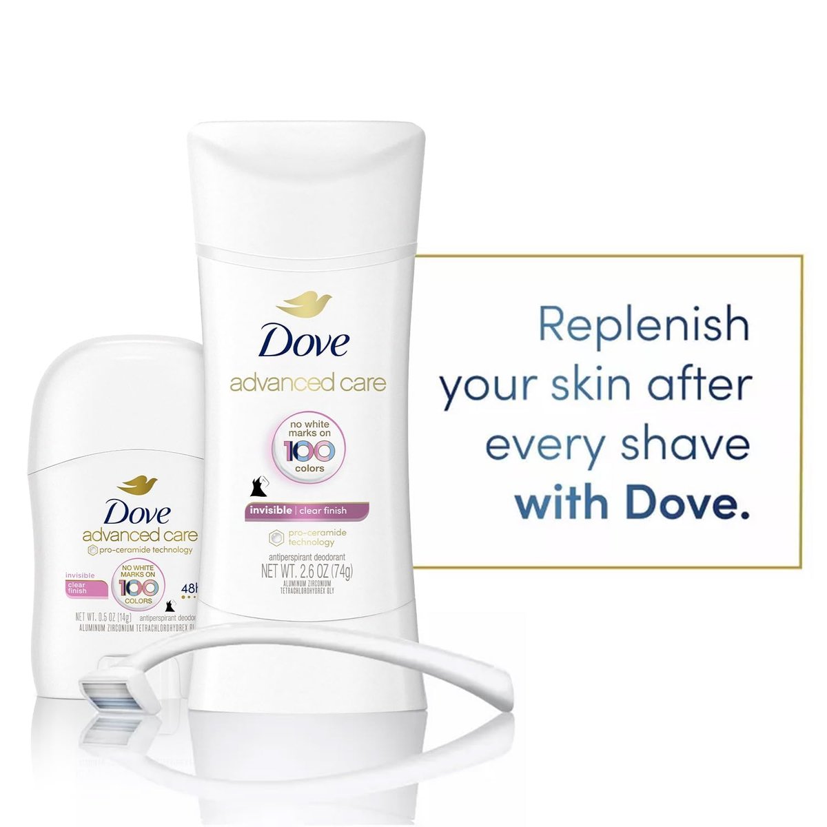 Dove Antiperspirant Deodorant for Women, Clear Finish, 2-Pack + Travel-Size – No White Marks, Pro-Ceramide Technology, Vegan & Cruelty-Free Avelisse