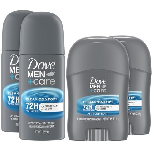 Dove Men+Care Clean Comfort Travel Antiperspirant Spray & Stick, 72H Protection, 4-Piece Set Avelisse