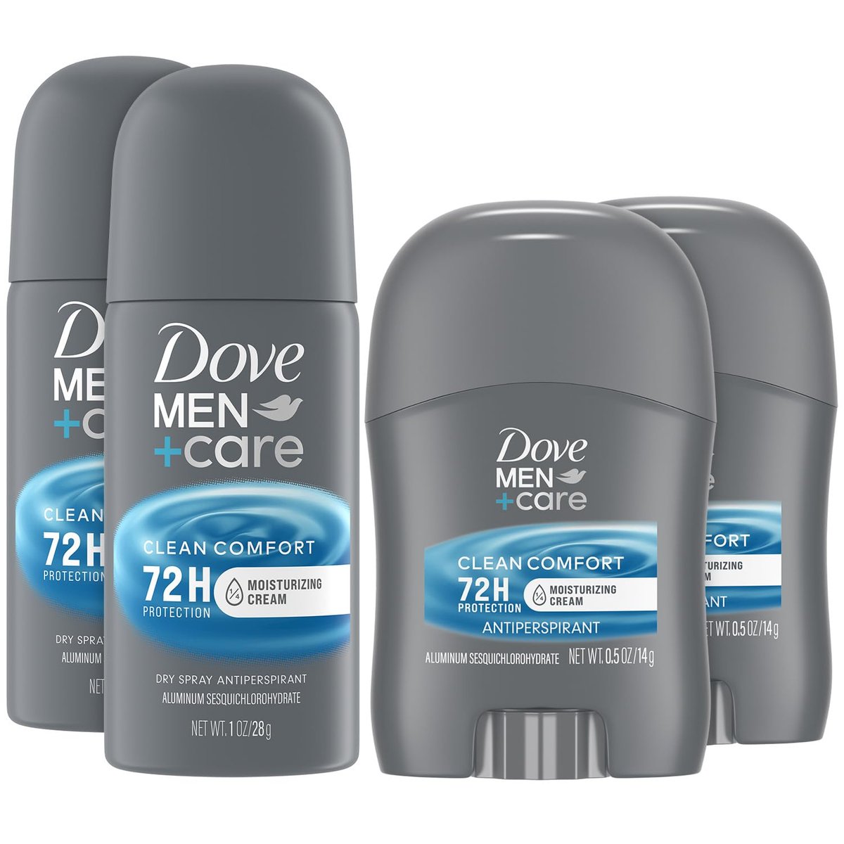 Dove Men+Care Clean Comfort Travel Antiperspirant Spray & Stick, 72H Protection, 4-Piece Set Avelisse