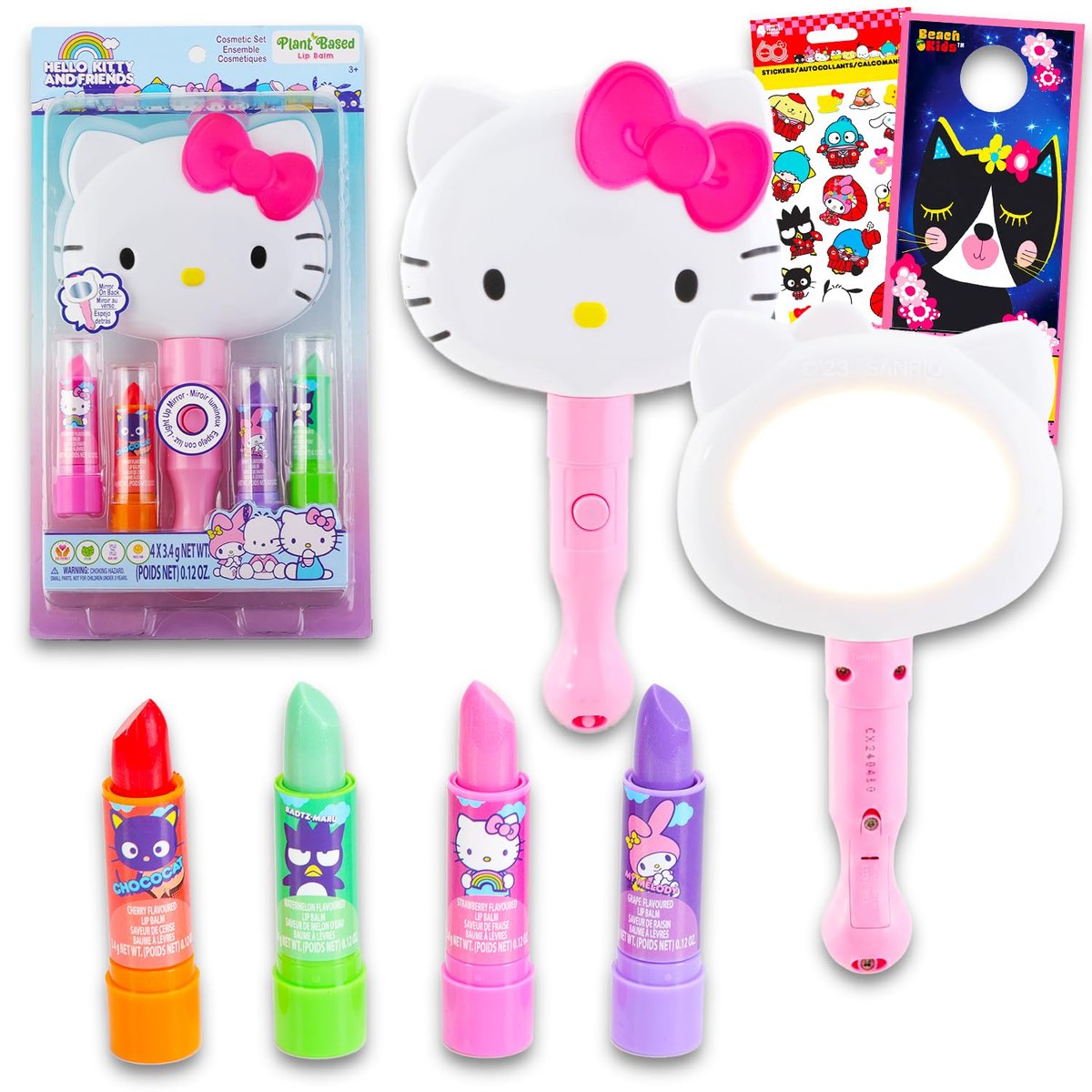 Hello Kitty Lip Balm Set - 4 Pack with Light-Up Mirror, Stickers & More | Lip Balm Makeup Kit for Girls - görsel 1