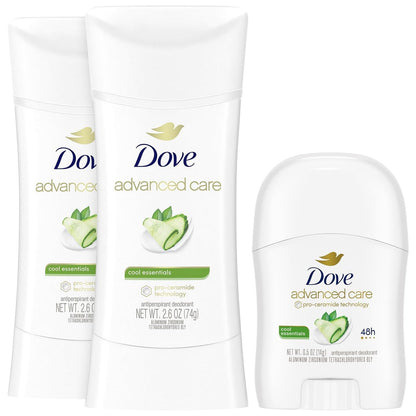 Dove Advanced Care Antiperspirant Deodorant Cool Essentials Bundle – 3 Piece Set (2 Full-Size + 1 Mini) Avelisse