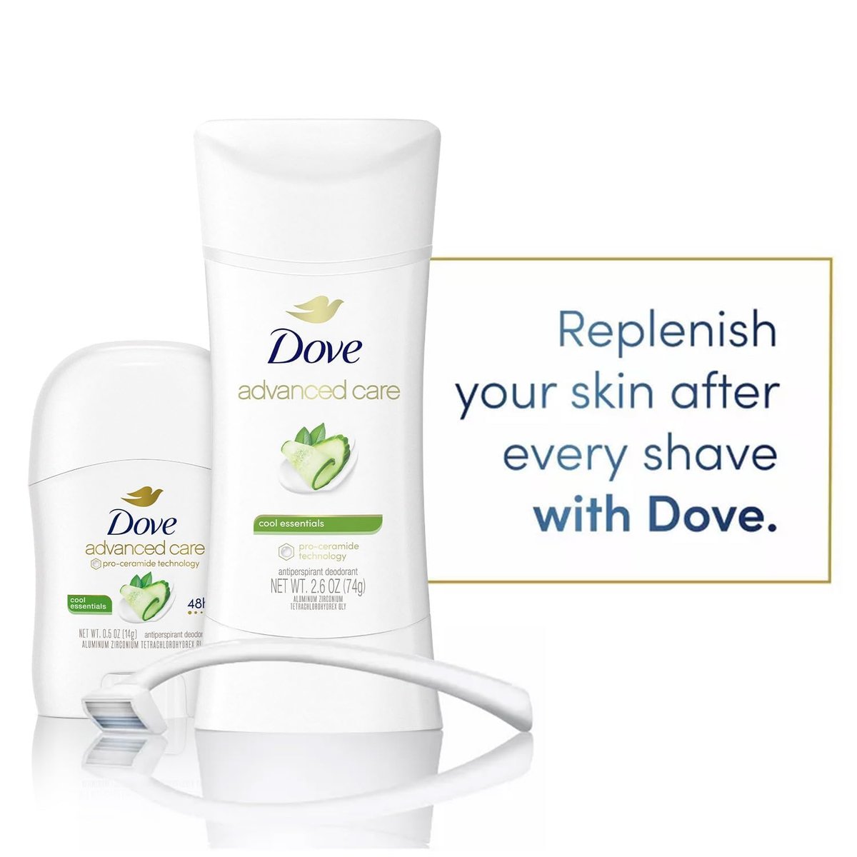 Dove Advanced Care Antiperspirant Deodorant Cool Essentials Bundle – 3 Piece Set (2 Full-Size + 1 Mini) Avelisse