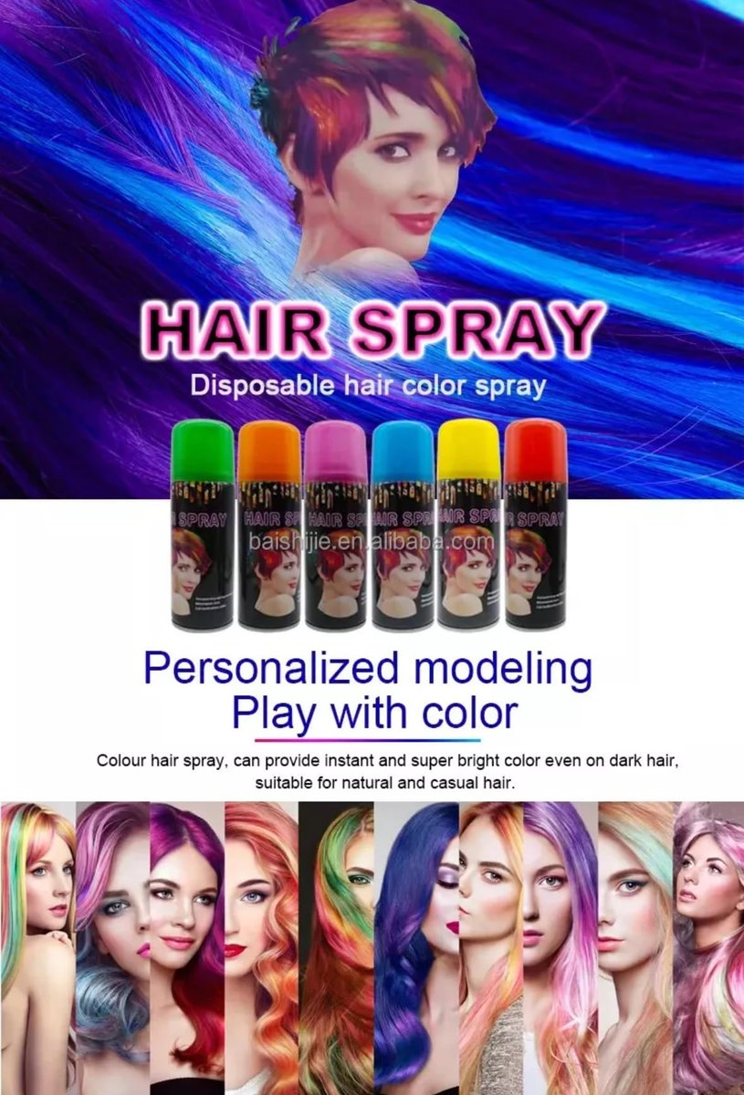 Temporary Hair Color Spray for Parties & Celebrations - 6 Color Variety Pack (6 Cans, 3 oz Each) Avelisse