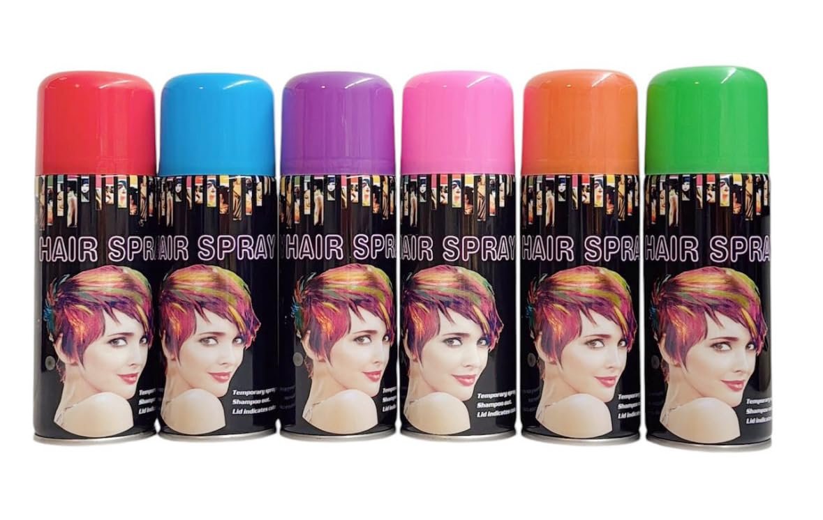 Temporary Hair Color Spray for Parties & Celebrations - 6 Color Variety Pack (6 Cans, 3 oz Each) Avelisse