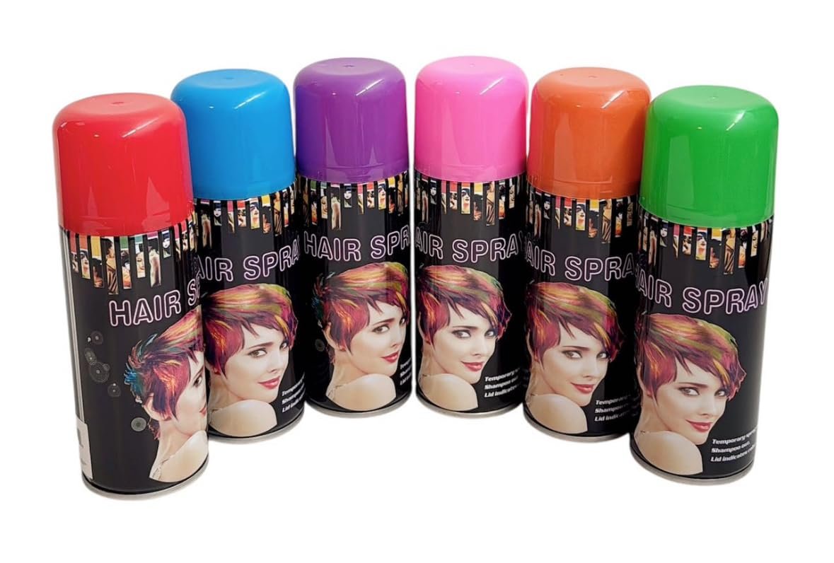 Temporary Hair Color Spray for Parties & Celebrations - 6 Color Variety Pack (6 Cans, 3 oz Each) Avelisse