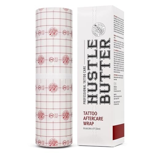 Hustle Butter Second Skin Tattoo Wrap - 7.9 in x 8.8 yd Transparent Adhesive Roll - Breathable, Latex-Free Tattoo Aftercare Avelisse