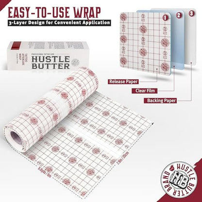Hustle Butter Second Skin Tattoo Wrap - 7.9 in x 8.8 yd Transparent Adhesive Roll - Breathable, Latex-Free Tattoo Aftercare Avelisse