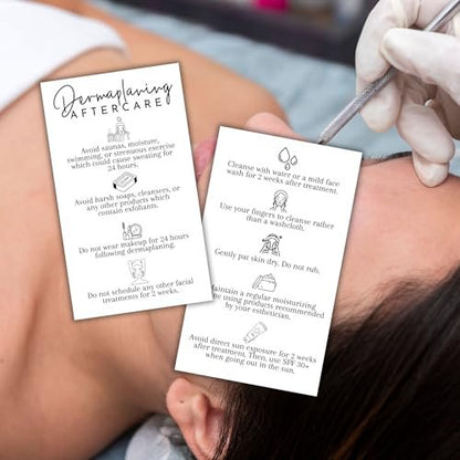 Dermaplaning Aftercare Instruction Cards - 50 Pack, 2x3.5" Minimalist Facial Consent Forms & Client Kit for Estheticians