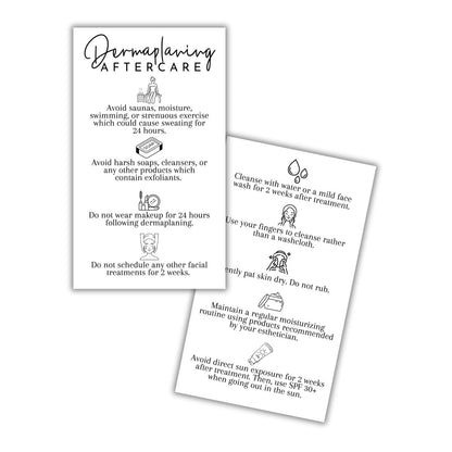 Dermaplaning Aftercare Instruction Cards - 50 Pack, 2x3.5" Minimalist Facial Consent Forms & Client Kit for Estheticians
