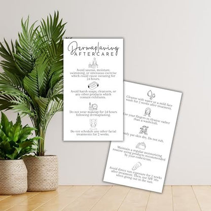 Dermaplaning Aftercare Instruction Cards - 50 Pack, 2x3.5" Minimalist Facial Consent Forms & Client Kit for Estheticians
