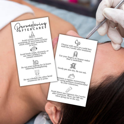 Dermaplaning Aftercare Instruction Cards - 50 Pack, 2x3.5" Minimalist Facial Consent Forms & Client Kit for Estheticians
