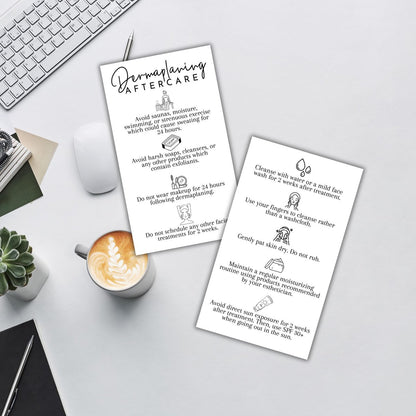 Dermaplaning Aftercare Instruction Cards - 50 Pack, 2x3.5" Minimalist Facial Consent Forms & Client Kit for Estheticians