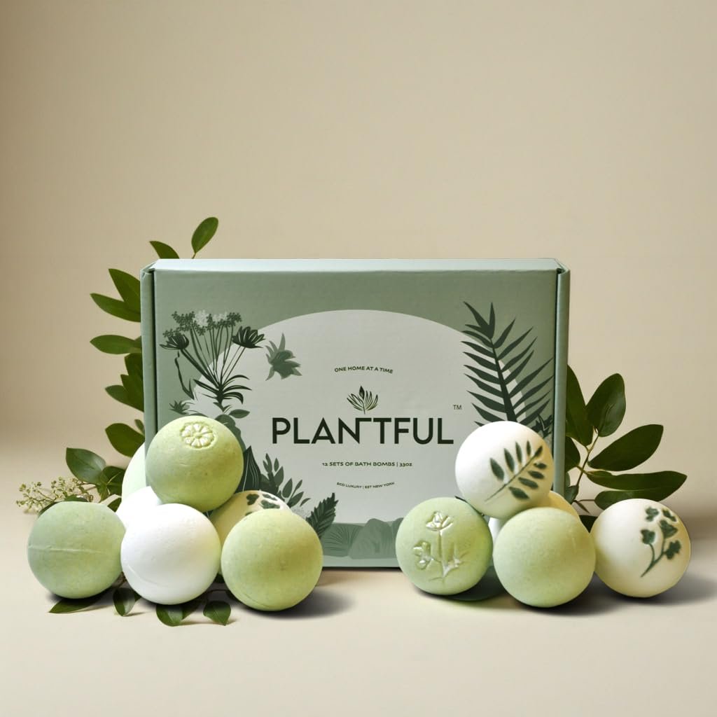 Plantful™ Organic Handmade Bath Bombs – 12 Large Shea Butter Moisturizing Gift Set for Women, Men & Kids Avelisse