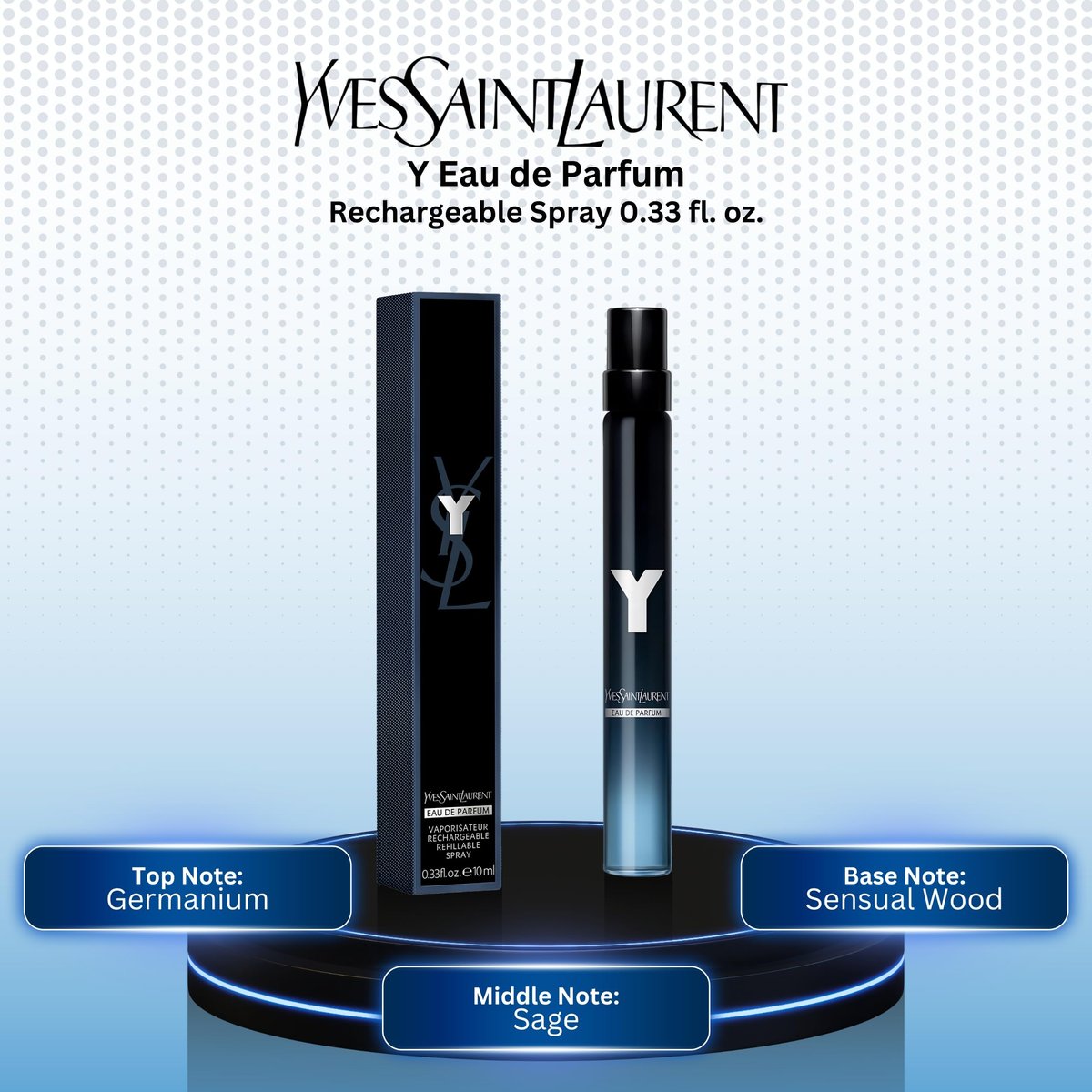 Y by Yves Saint Laurent for Men 0.33 oz Eau de Parfum Travel Spray Refillable Avelisse