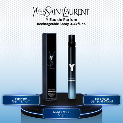 Y by Yves Saint Laurent for Men 0.33 oz Eau de Parfum Travel Spray Refillable Avelisse