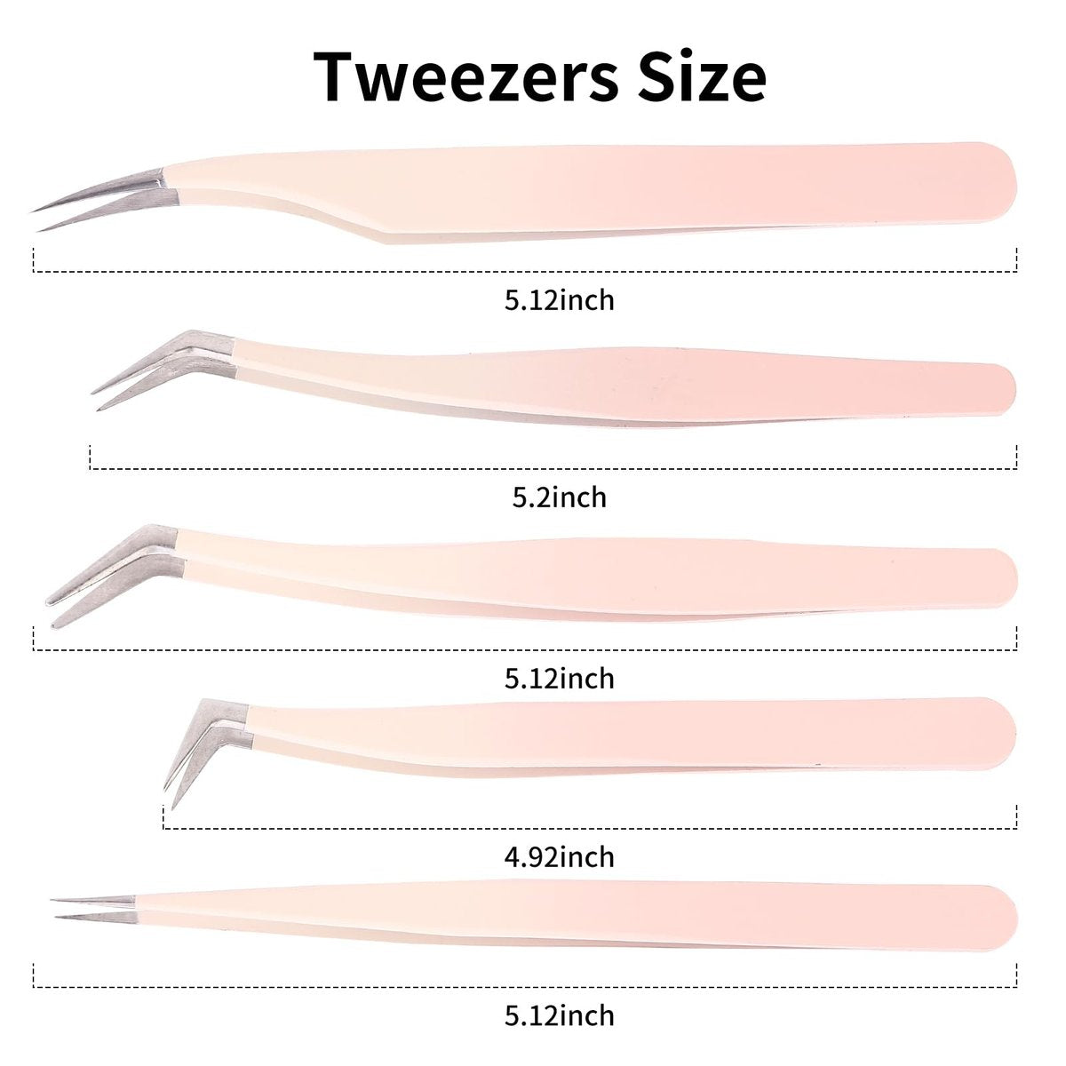Rnodoilkfly 5-Piece Lash Extension Tweezers Set | Gradient Pink Stainless Steel Straight & Curved Eyelash Tweezers for Professionals & Beginners - görsel 13