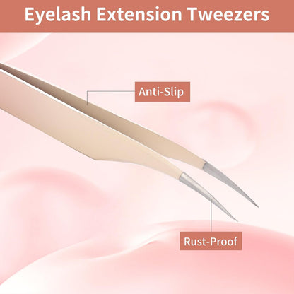Rnodoilkfly 5-Piece Lash Extension Tweezers Set | Gradient Pink Stainless Steel Straight & Curved Eyelash Tweezers for Professionals & Beginners