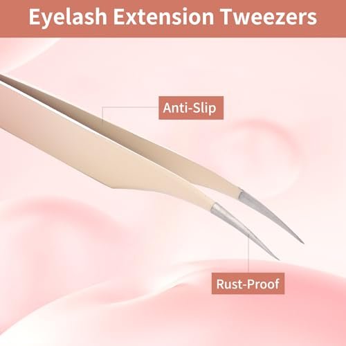 Rnodoilkfly 5-Piece Lash Extension Tweezers Set | Gradient Pink Stainless Steel Straight & Curved Eyelash Tweezers for Professionals & Beginners - görsel 12