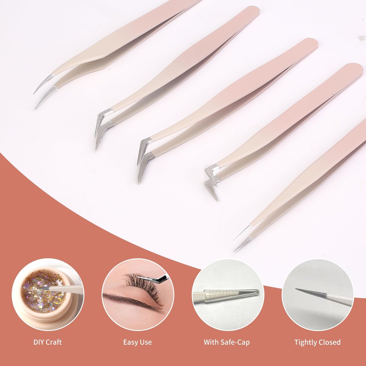 Rnodoilkfly 5-Piece Lash Extension Tweezers Set | Gradient Pink Stainless Steel Straight & Curved Eyelash Tweezers for Professionals & Beginners - görsel 9