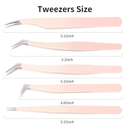 Rnodoilkfly 5-Piece Lash Extension Tweezers Set | Gradient Pink Stainless Steel Straight & Curved Eyelash Tweezers for Professionals & Beginners - görsel 14