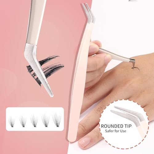 Rnodoilkfly 5-Piece Lash Extension Tweezers Set | Gradient Pink Stainless Steel Straight & Curved Eyelash Tweezers for Professionals & Beginners - görsel 6