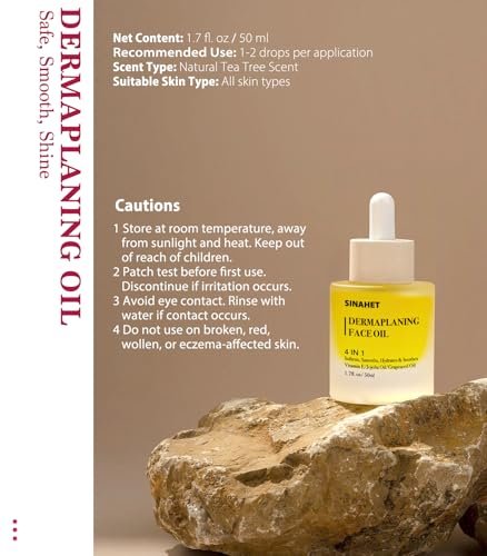 SINAHET Dermaplaning Oil - Natural Moisturizing Shave Oil for Face & Body with Jojoba, Vitamin E, Tea Tree & Grape Seed (1.7 fl oz / 50 ml) - görsel 8