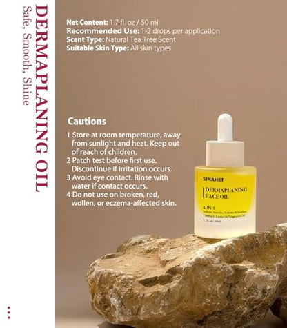 SINAHET Dermaplaning Oil - Natural Moisturizing Shave Oil for Face & Body with Jojoba, Vitamin E, Tea Tree & Grape Seed (1.7 fl oz / 50 ml)