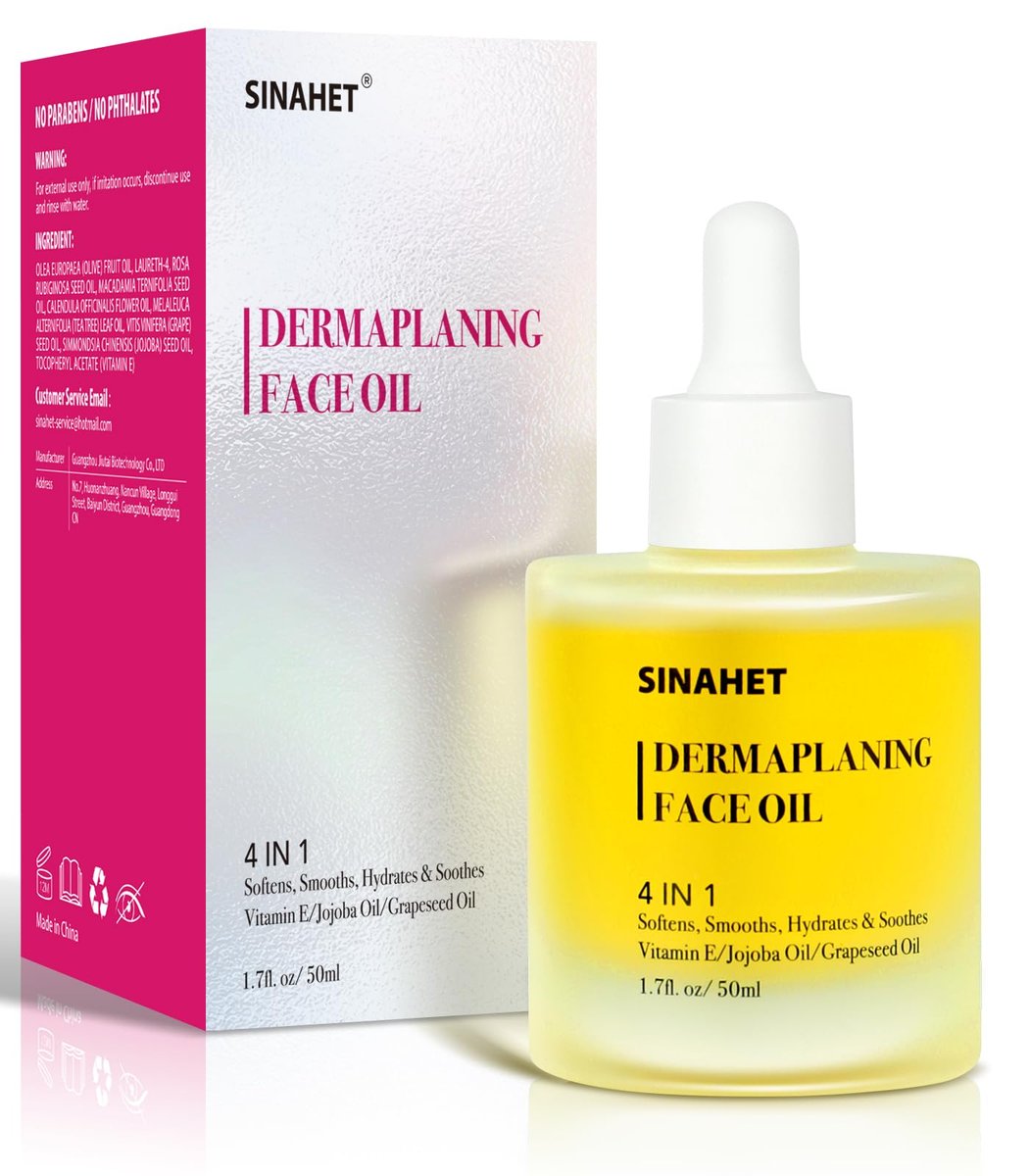 SINAHET Dermaplaning Oil - Natural Moisturizing Shave Oil for Face & Body with Jojoba, Vitamin E, Tea Tree & Grape Seed (1.7 fl oz / 50 ml) - görsel 1