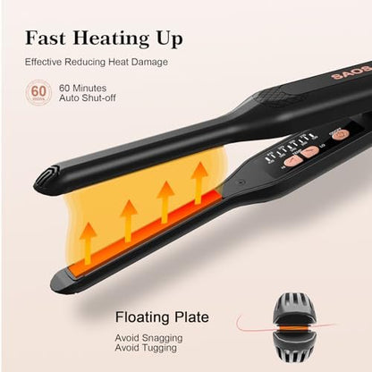 SAOSA Pencil Flat Iron for Short Hair - 3/10 Inch Mini Hair Straightener with 9 Temp Settings (190°F-430°F), Dual Voltage, Rose Gold Avelisse