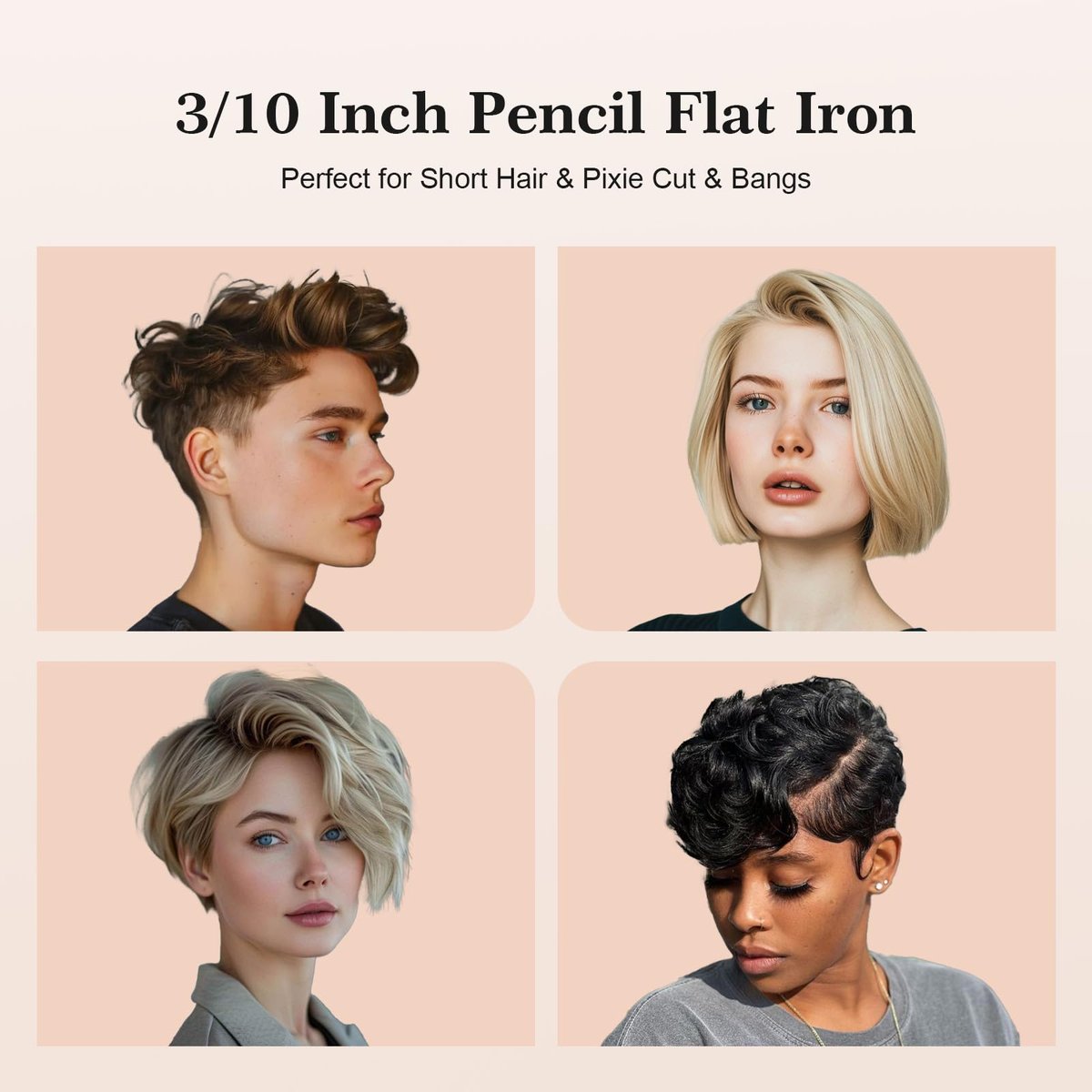 SAOSA Pencil Flat Iron for Short Hair - 3/10 Inch Mini Hair Straightener with 9 Temp Settings (190°F-430°F), Dual Voltage, Rose Gold Avelisse