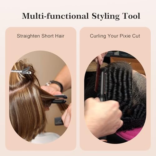 SAOSA Pencil Flat Iron for Short Hair - 3/10 Inch Mini Hair Straightener with 9 Temp Settings (190°F-430°F), Dual Voltage, Rose Gold Avelisse
