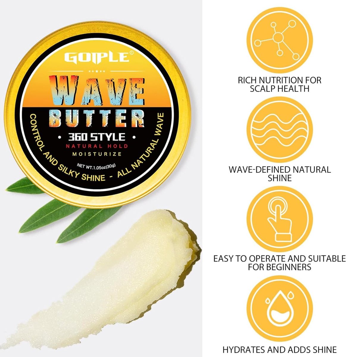 Goiple Wave Pomade for Men – Strong Hold, Easy Wash, 360 Wave Training Hair Cream with Brush & Durag Kit Avelisse