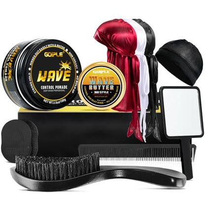 Goiple Wave Pomade for Men – Strong Hold, Easy Wash, 360 Wave Training Hair Cream with Brush & Durag Kit Avelisse