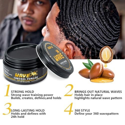 Goiple Wave Pomade for Men – Strong Hold, Easy Wash, 360 Wave Training Hair Cream with Brush & Durag Kit Avelisse