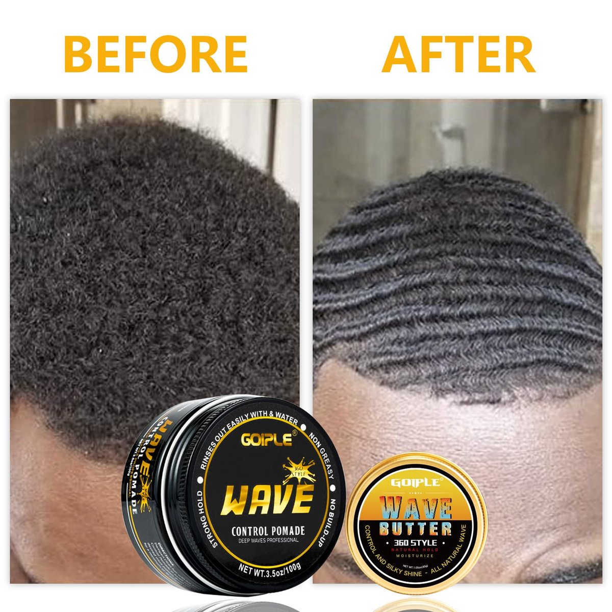 Goiple Wave Pomade for Men – Strong Hold, Easy Wash, 360 Wave Training Hair Cream with Brush & Durag Kit Avelisse