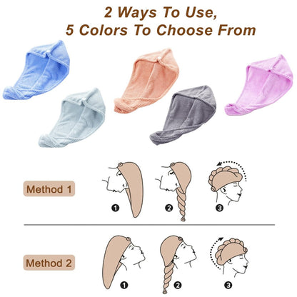 Kldnkig Soft Microfiber Hair Drying Towel Wrap – 5 Pack Elastic Hair Turbans for Fast Drying, Ideal for Women with Curly or Wet Hair