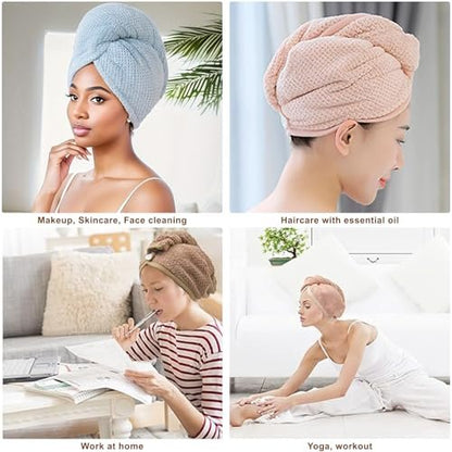 Kldnkig Soft Microfiber Hair Drying Towel Wrap – 5 Pack Elastic Hair Turbans for Fast Drying, Ideal for Women with Curly or Wet Hair