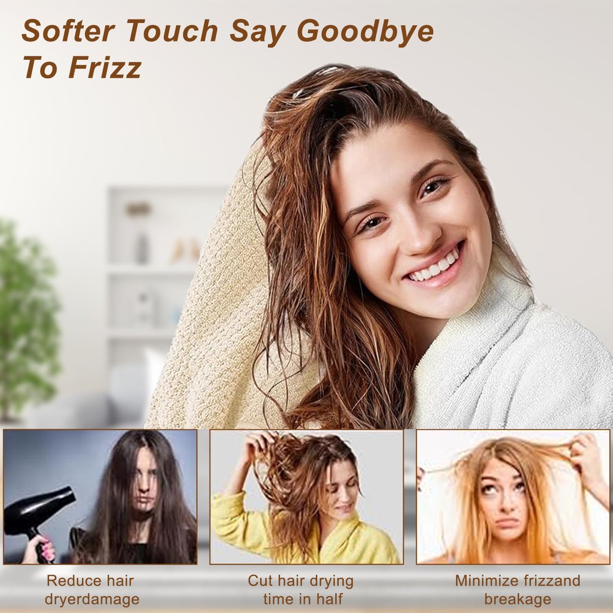 Kldnkig Soft Microfiber Hair Drying Towel Wrap – 5 Pack Elastic Hair Turbans for Fast Drying, Ideal for Women with Curly or Wet Hair - görsel 9