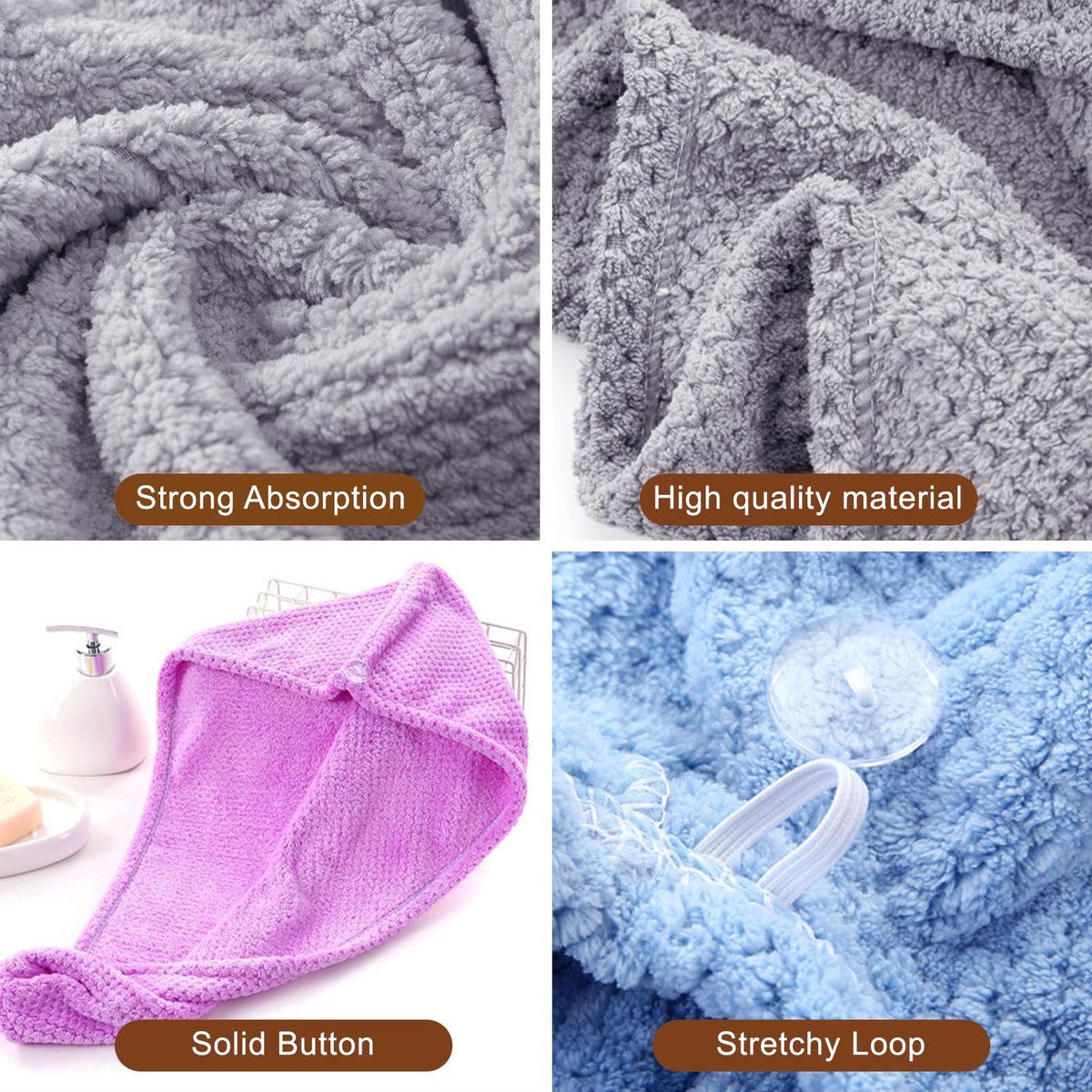 Kldnkig Soft Microfiber Hair Drying Towel Wrap – 5 Pack Elastic Hair Turbans for Fast Drying, Ideal for Women with Curly or Wet Hair - görsel 5